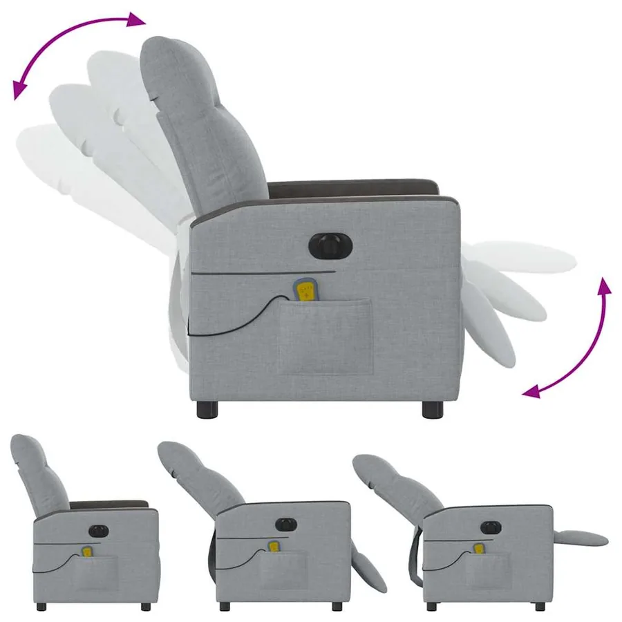 Fauteuil de massage inclinable électrique gris clair tissu - 8