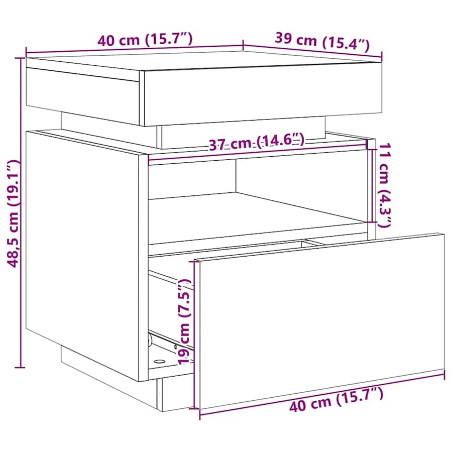 Cabinet de chevet avec tiroir Chêne noir 40 x 39 x 48,5 cm - 13