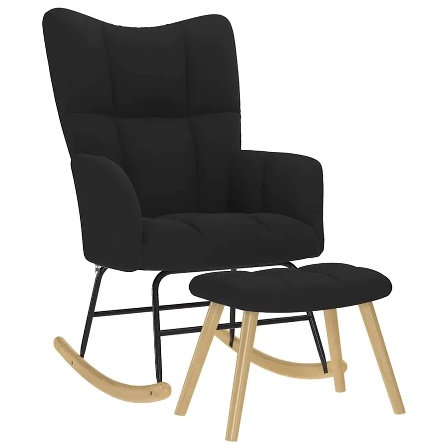 Chaise à bascule avec repose-pied Noir Tissu