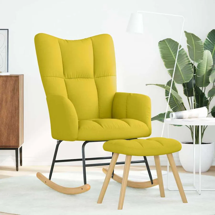 Chaise à bascule avec repose-pied jaune clair tissu - 2