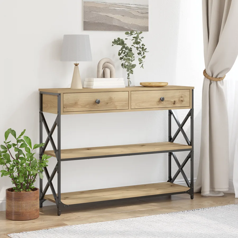Table Console chêne artisanal 100 x 28 x 75 cm
