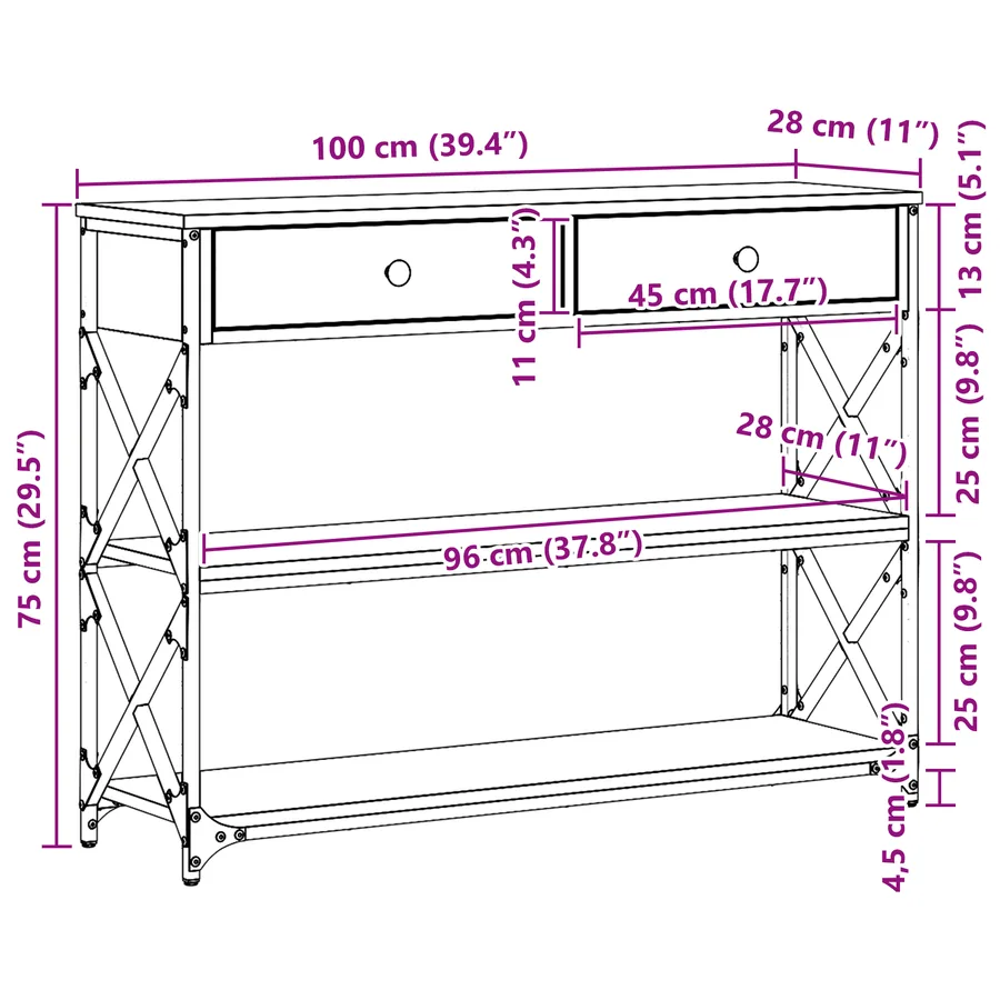 Table Console chêne artisanal 100 x 28 x 75 cm - 11