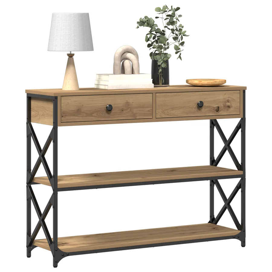 Table Console chêne artisanal 100 x 28 x 75 cm - 3