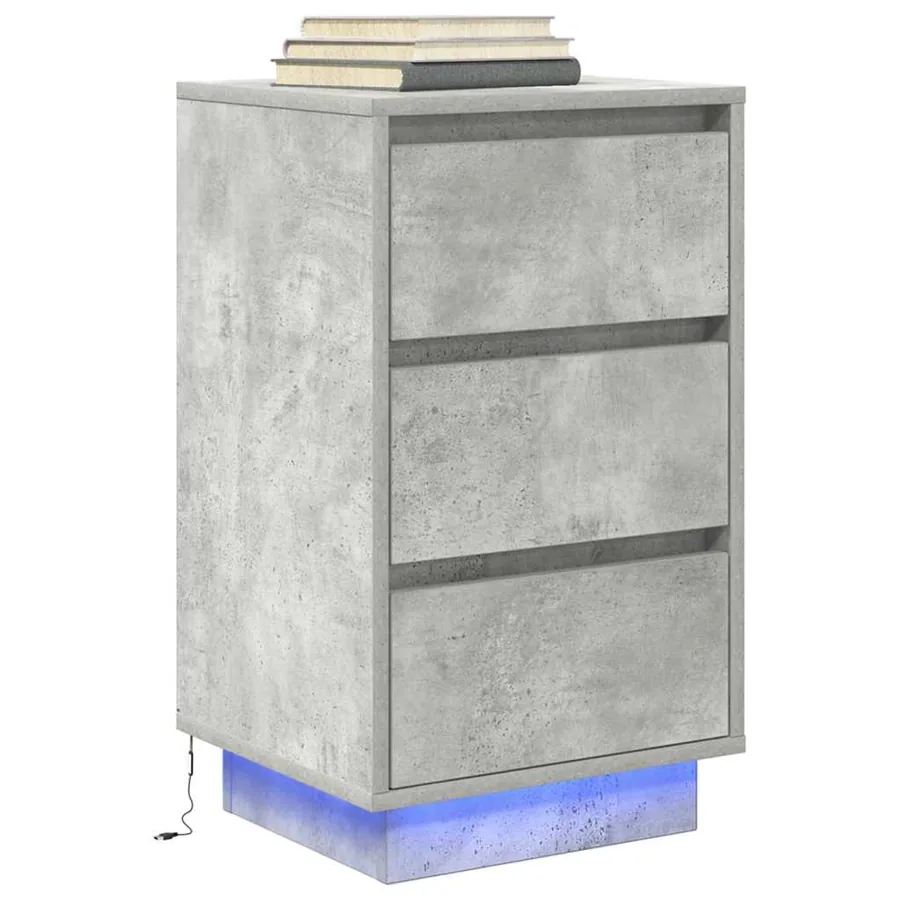 Table de chevet avec lumières LED gris béton 38x34x65 cm - 5
