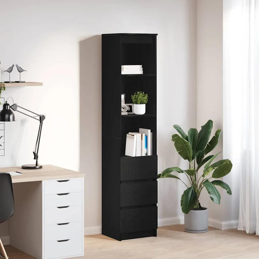 Buffet haut chêne noir 37,5x35x180 cm bois d'ingénierie
