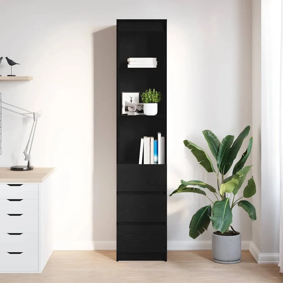 Buffet haut chêne noir 37,5x35x180 cm bois d'ingénierie - 3