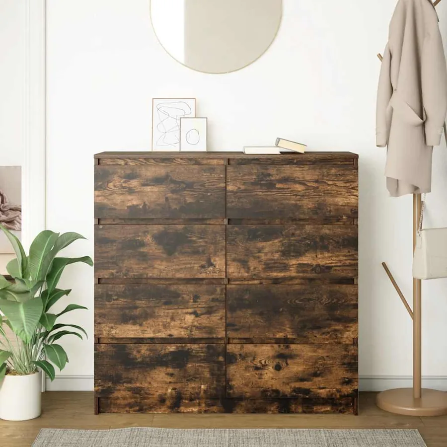 Buffet chêne fumé 100x35x99 cm bois d'ingénierie - 3