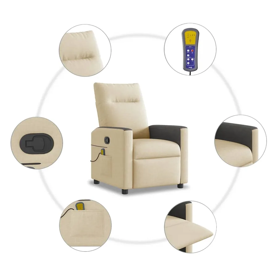 Fauteuil de massage inclinable Crème Tissu - 8