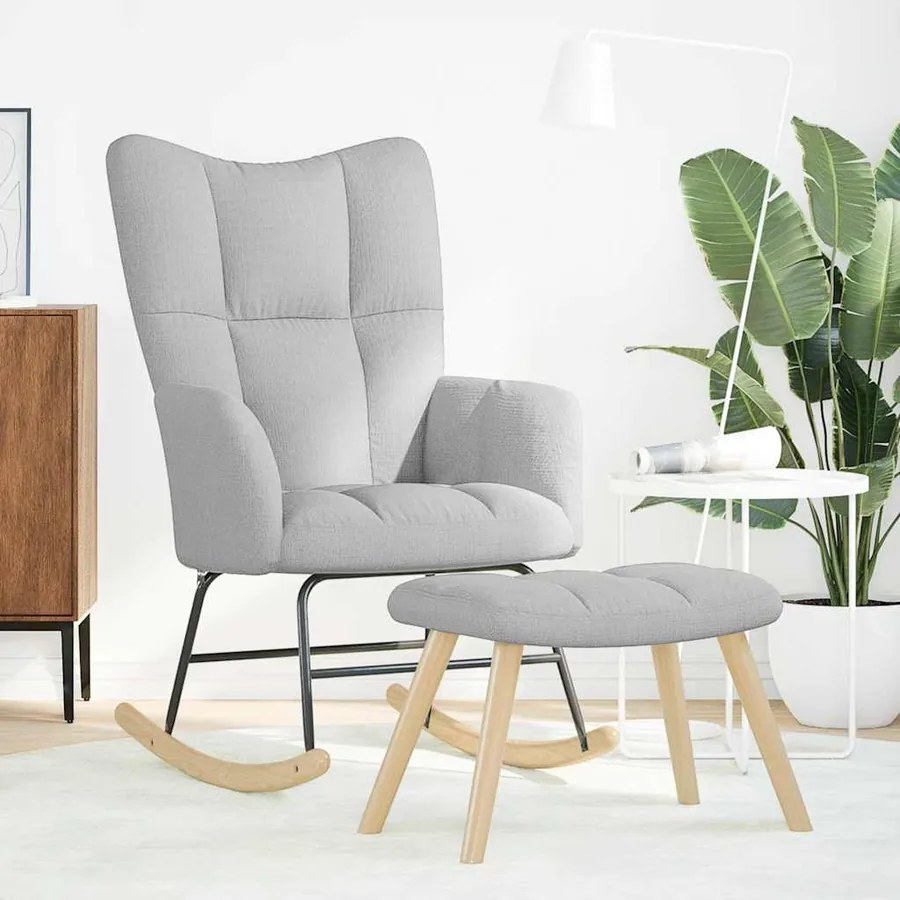 Chaise à bascule avec repose-pied gris nuage tissu - 2