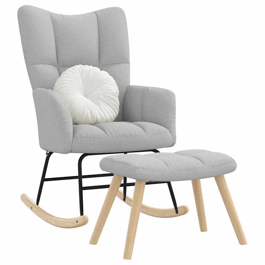 Chaise à bascule avec repose-pied gris nuage tissu - 4