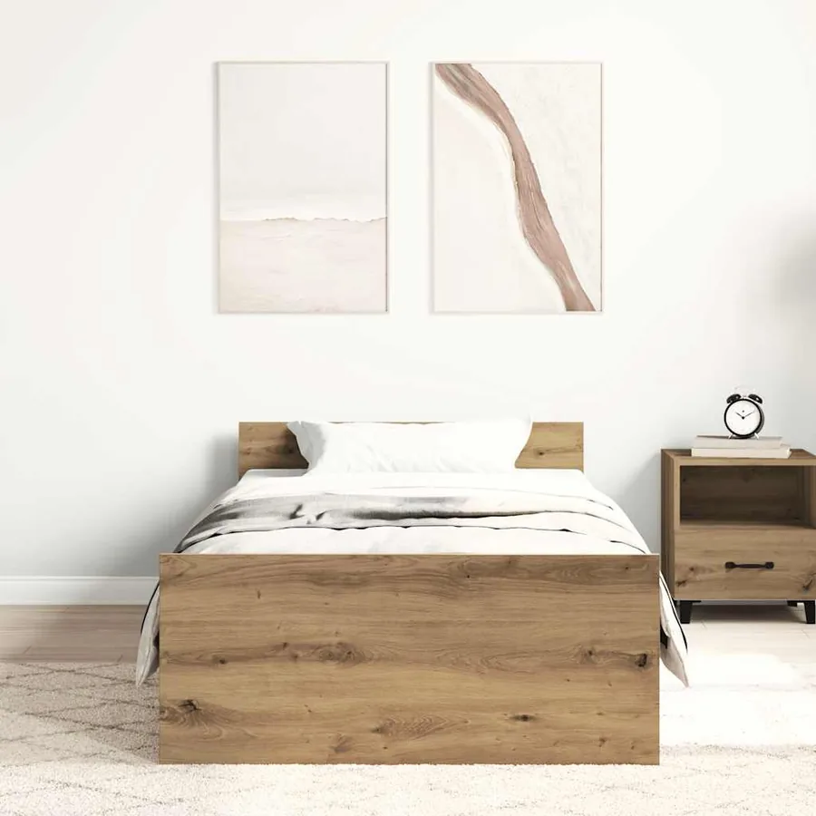 Cadre de lit sans matelas chêne artisanal 75x190 cm - 3