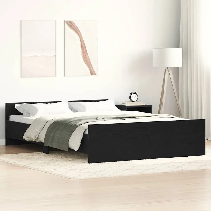 Cadre de lit sans matelas chêne noir 140 x 190 cm bois d'ingénierie