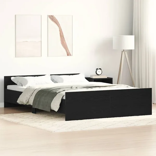 Cadre de lit sans matelas chêne noir 140 x 190 cm bois d'ingénierie