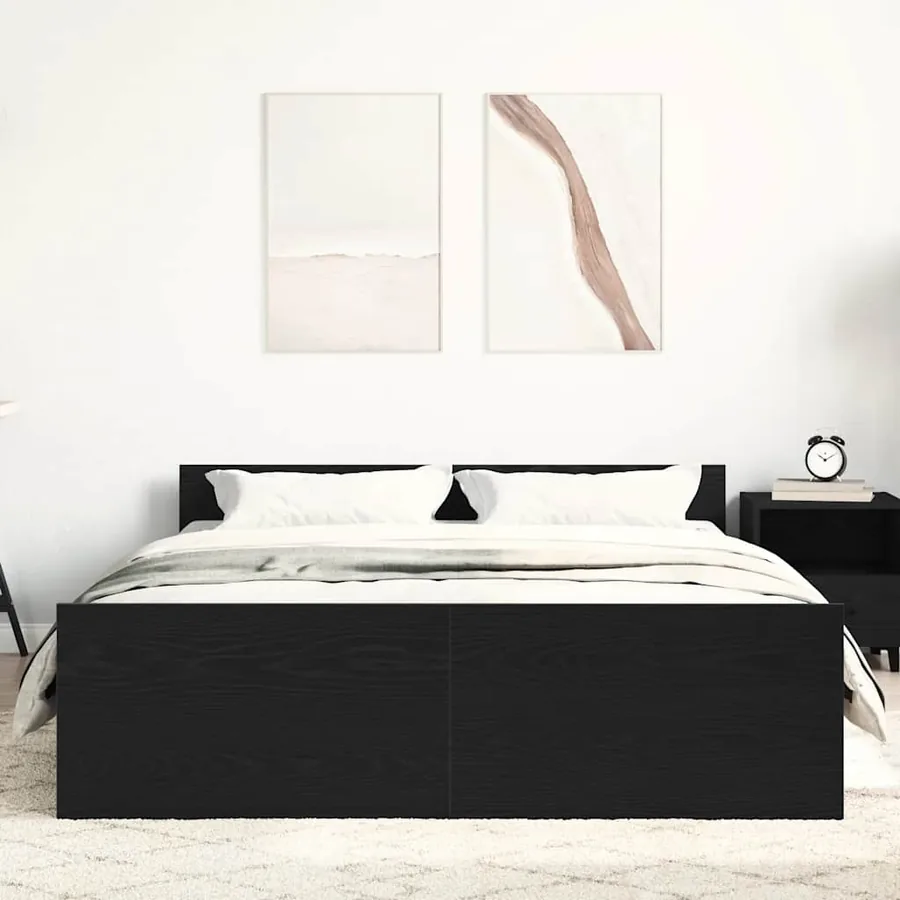 Cadre de lit sans matelas chêne noir 140 x 190 cm bois d'ingénierie - 3