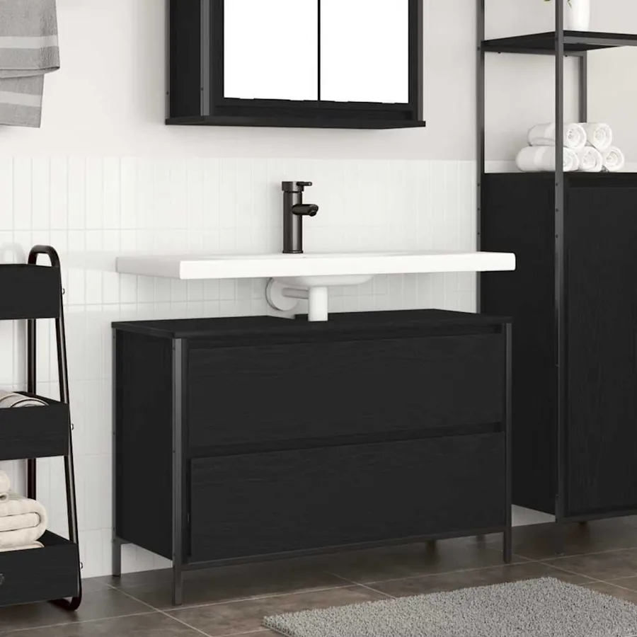 Meuble de salle de bain lavabo tiroirs chêne noir 90x34,5x60 cm