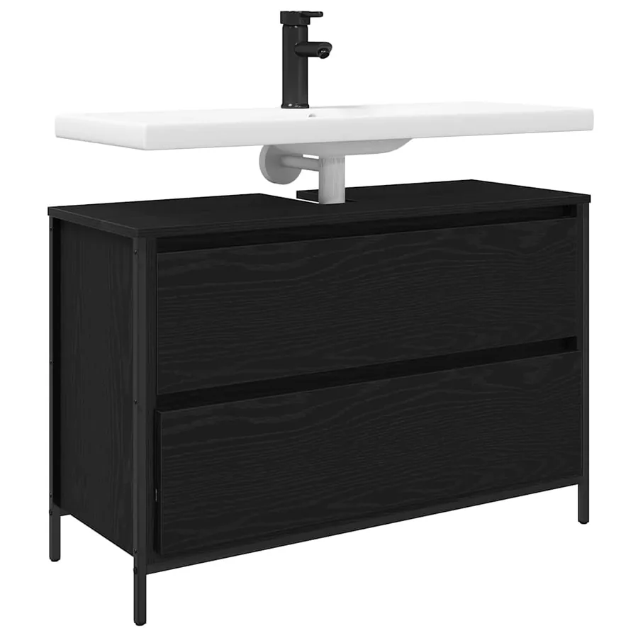 Meuble de salle de bain lavabo tiroirs chêne noir 90x34,5x60 cm - 4