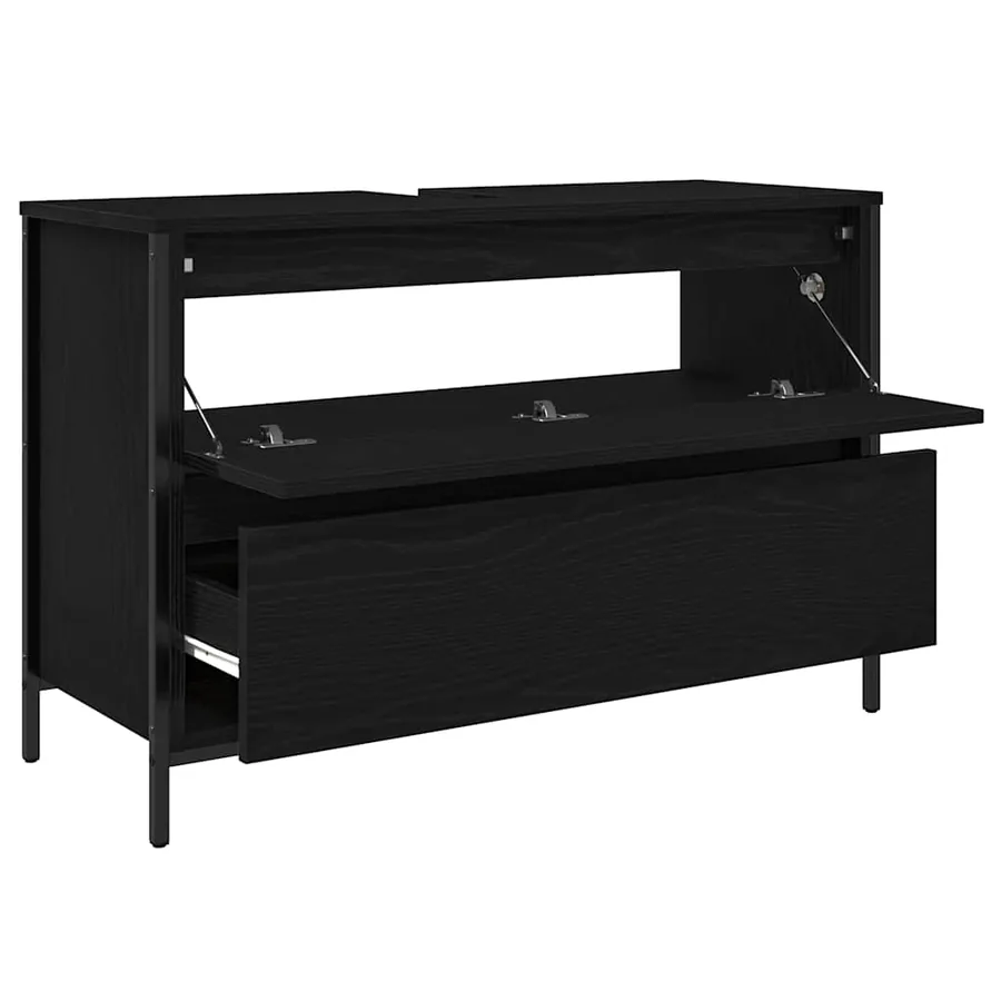 Meuble de salle de bain lavabo tiroirs chêne noir 90x34,5x60 cm - 5