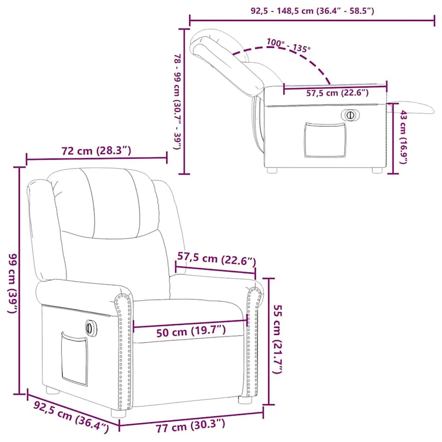 Fauteuil de massage inclinable électrique marron brillant - 16