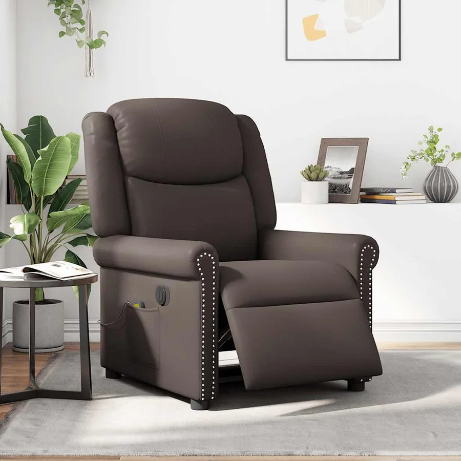 Fauteuil de massage inclinable électrique marron brillant - 2