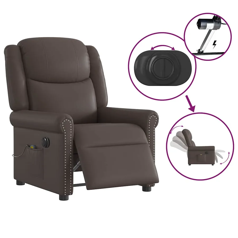 Fauteuil de massage inclinable électrique marron brillant - 8