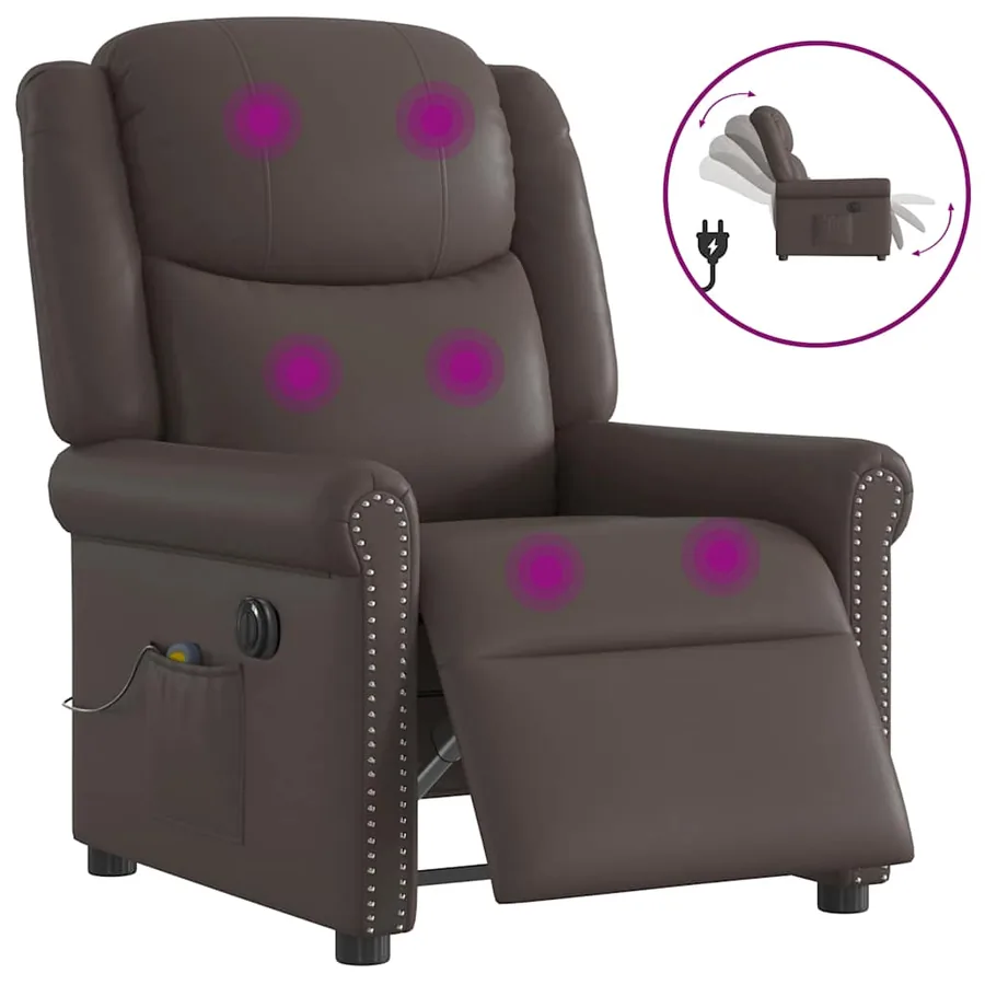 Fauteuil de massage inclinable électrique marron brillant - 9