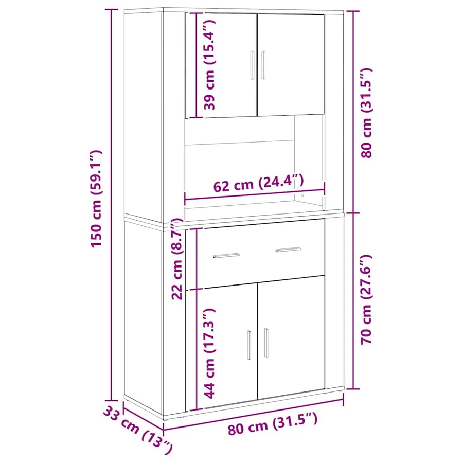 Haut de Buffet chêne artisanal 80 x 33 x 150 cm - 13