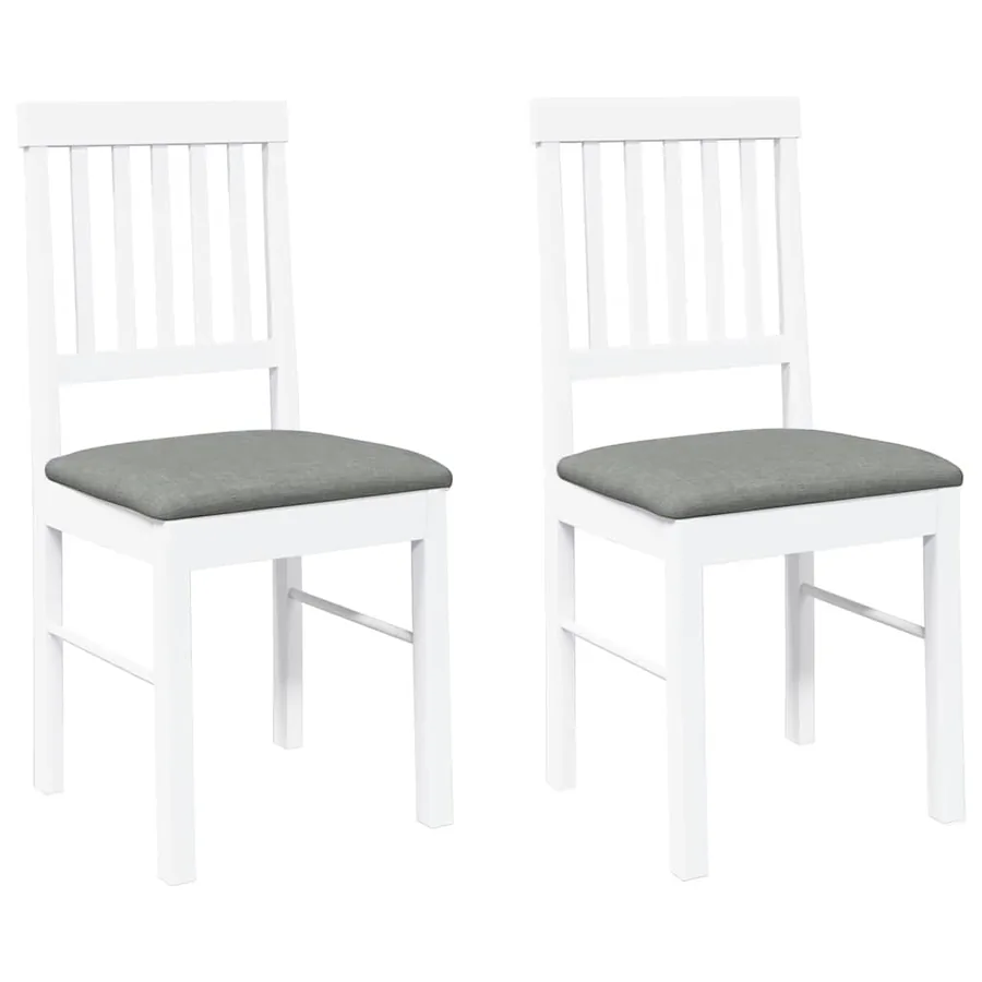 Chaises à manger coussins 2 pcs blanc bois massif caoutchouc - 2
