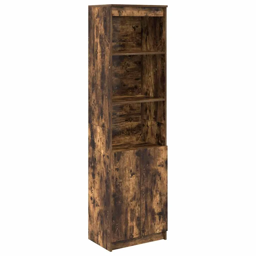Buffet haut chêne fumé 50x35x180 cm bois d'ingénierie - 2