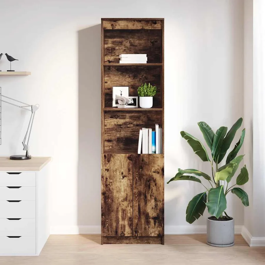 Buffet haut chêne fumé 50x35x180 cm bois d'ingénierie - 3