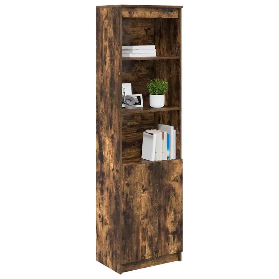Buffet haut chêne fumé 50x35x180 cm bois d'ingénierie - 4