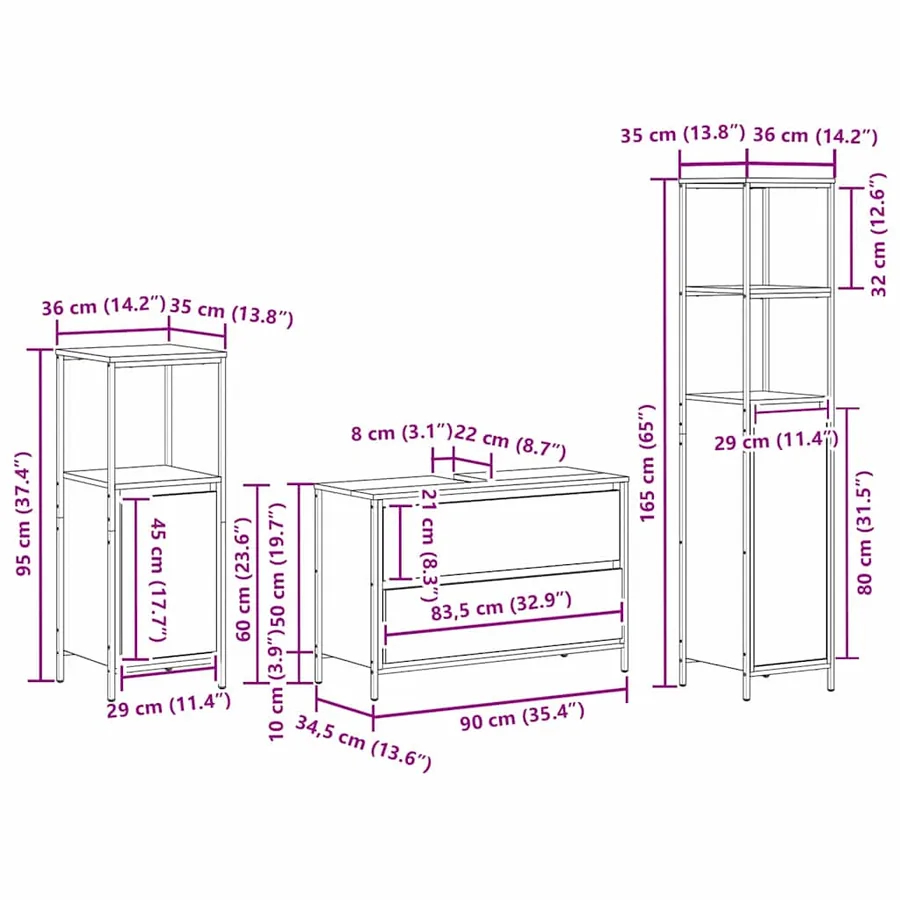 Ensemble de mobilier de salle de bain 3 pcs Chêne Sonoma - 12