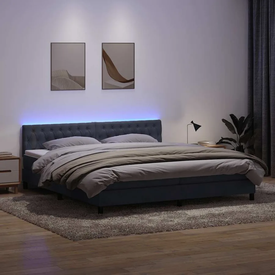 Sommier à lattes de lit et matelas et LED gris foncé 180x220cm velours