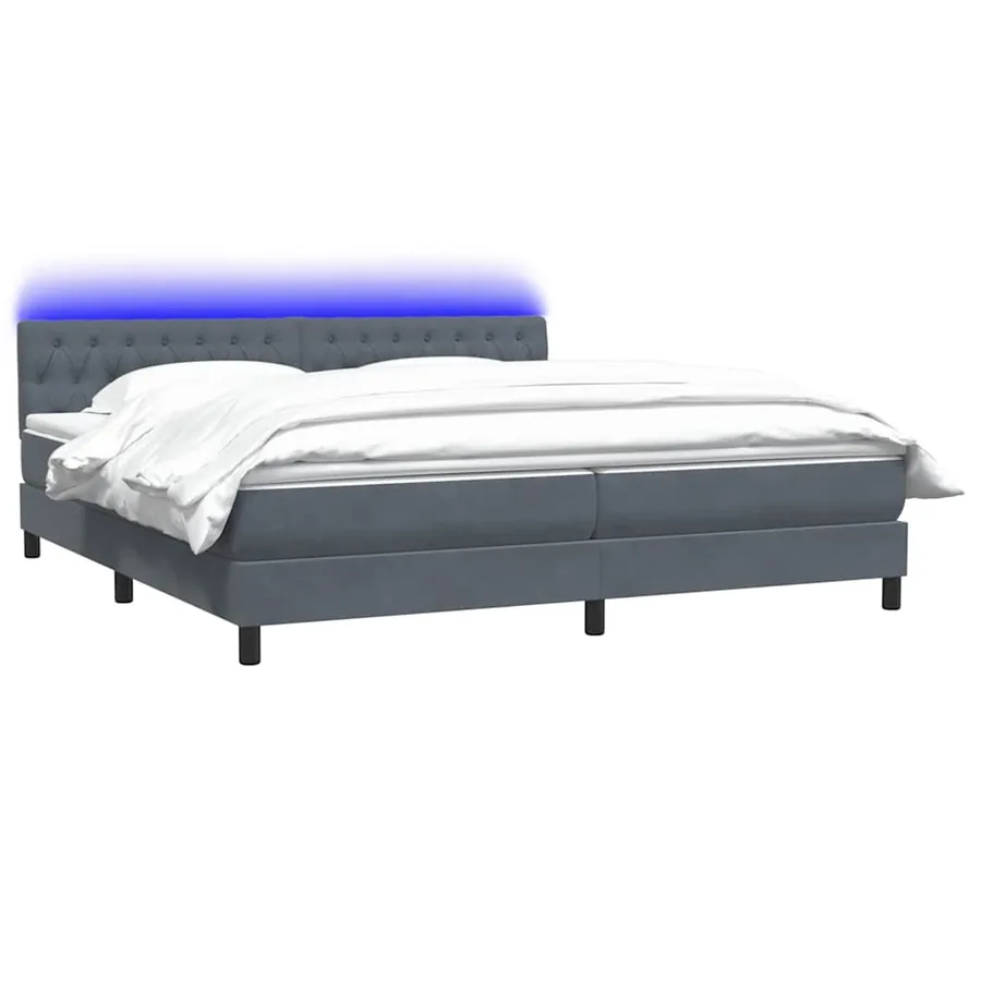 Sommier à lattes de lit et matelas et LED gris foncé 180x220cm velours - 3
