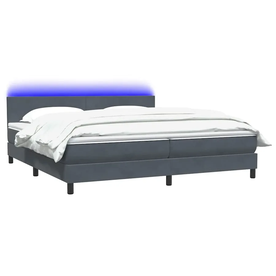 Sommier à lattes de lit et matelas et LED gris foncé 180x220cm velours - 3