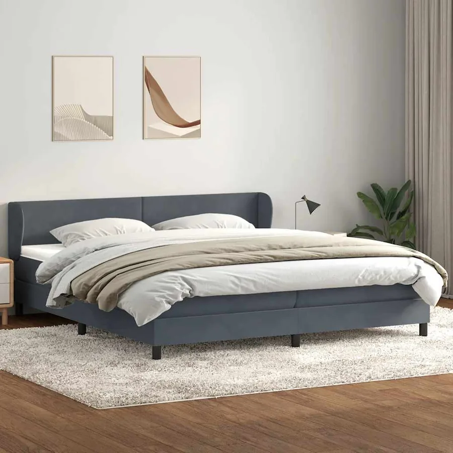 Sommier à lattes de lit et matelas gris foncé 180x220cm velours - 3