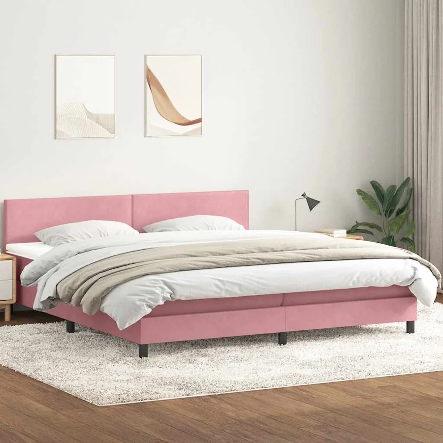Sommier à lattes de lit avec matelas rose 180x220 cm velours - 3