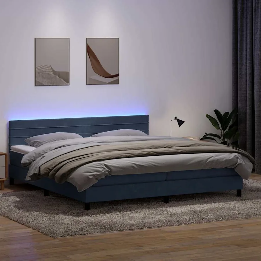 Sommier à lattes de lit et matelas et LED gris foncé 200x220cm velours
