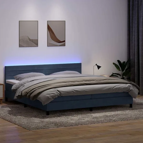 Sommier à lattes de lit et matelas et LED gris foncé 200x220cm velours