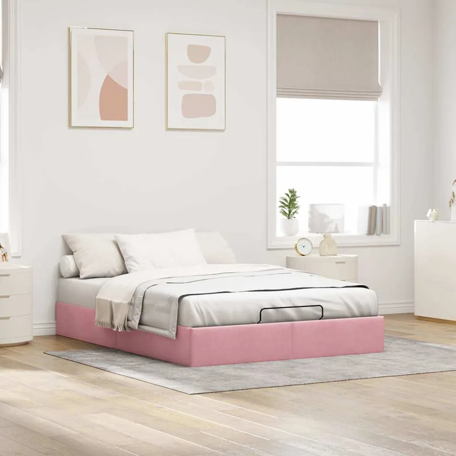 Cadre de lit ottoman sans matelas rose 140x200 cm velours - 3