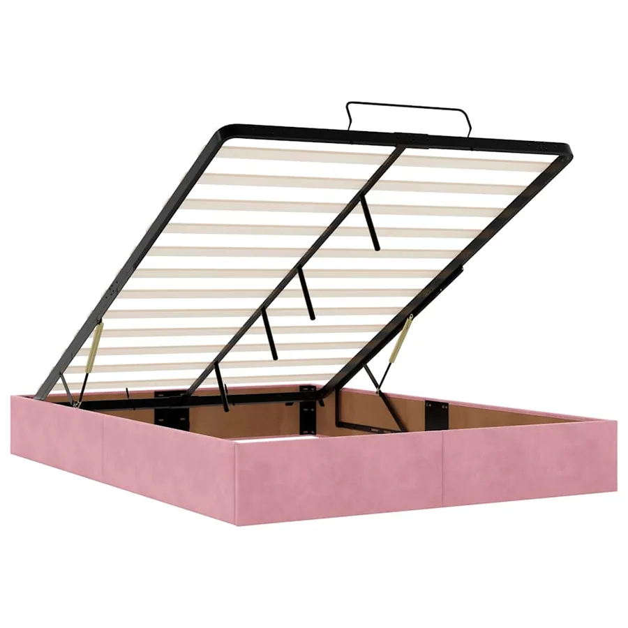 Cadre de lit ottoman avec matelas rose 140x200 cm velours - 11