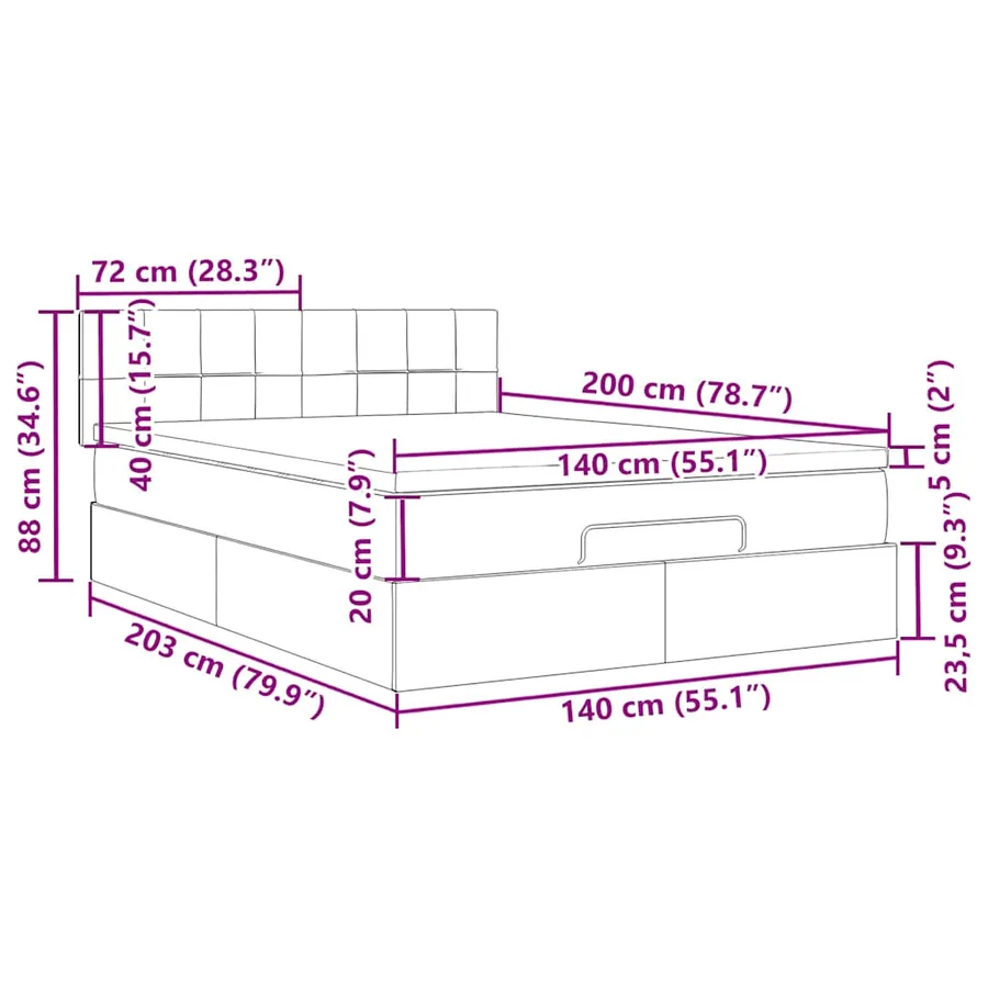 Cadre de lit ottoman avec matelas rose 140x200 cm velours - 16