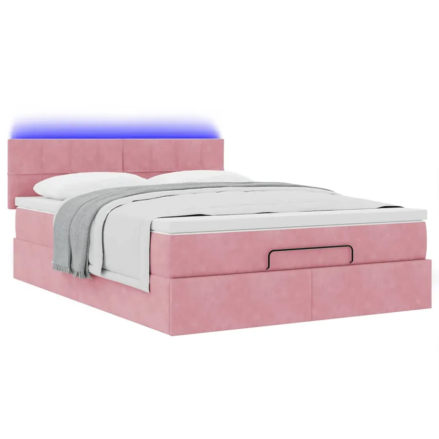 Cadre de lit ottoman avec matelas rose 140x200 cm velours - 3