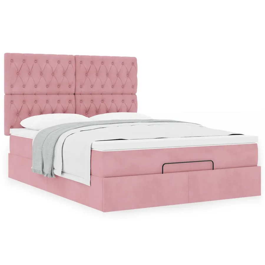 Cadre de lit ottoman avec matelas rose 140x200 cm velours - 4