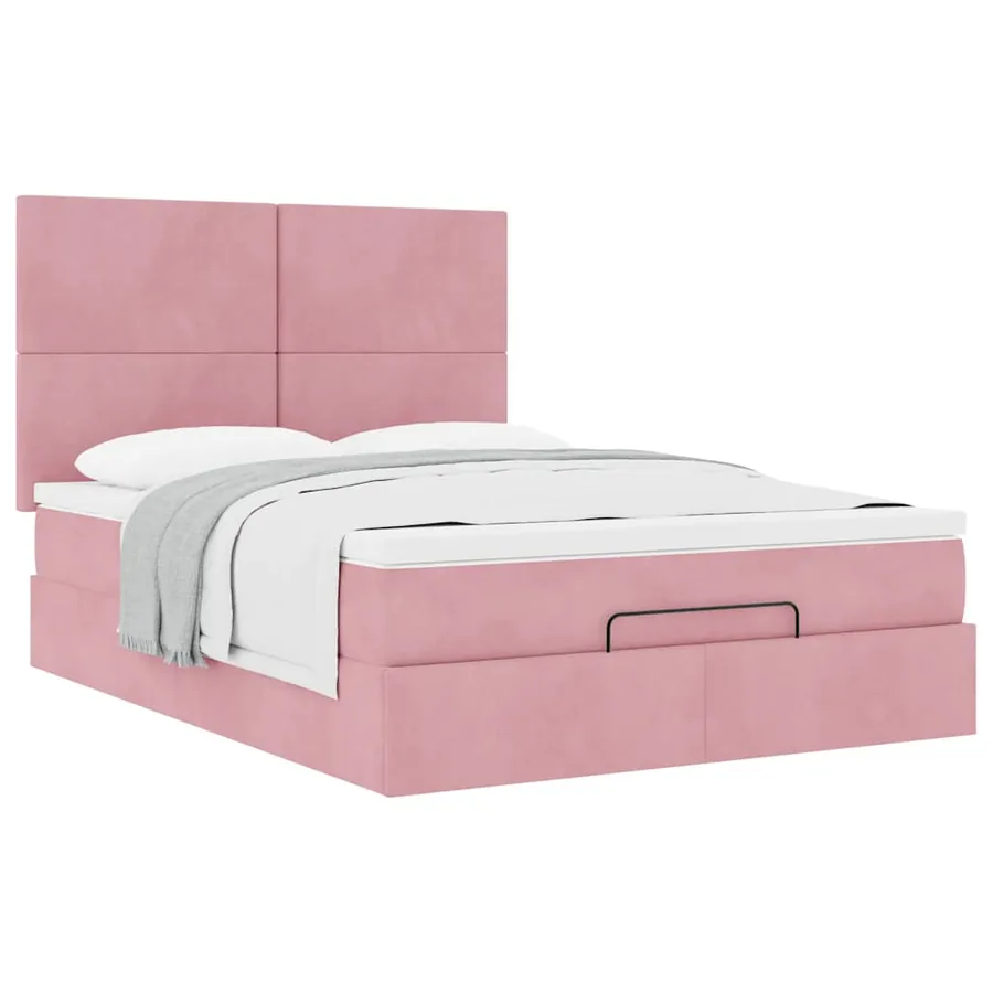 Cadre de lit ottoman avec matelas rose 140x200 cm velours - 5