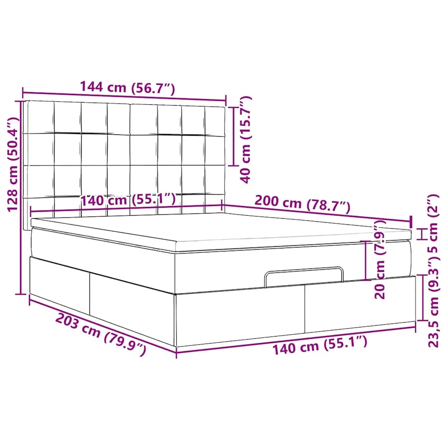 Cadre de lit ottoman avec matelas rose 140x200 cm velours - 18