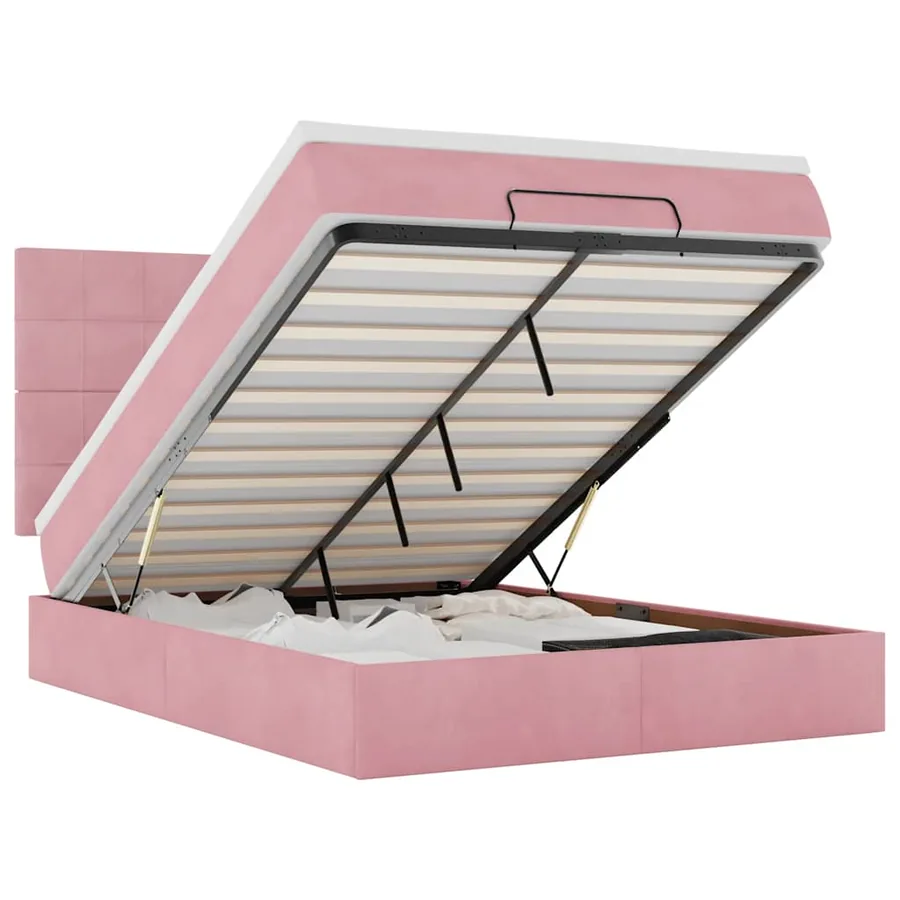Cadre de lit ottoman avec matelas rose 140x200 cm velours - 2