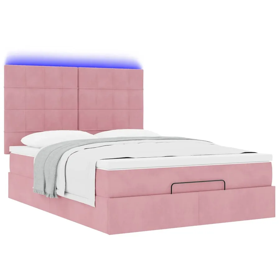 Cadre de lit ottoman avec matelas rose 140x200 cm velours - 6