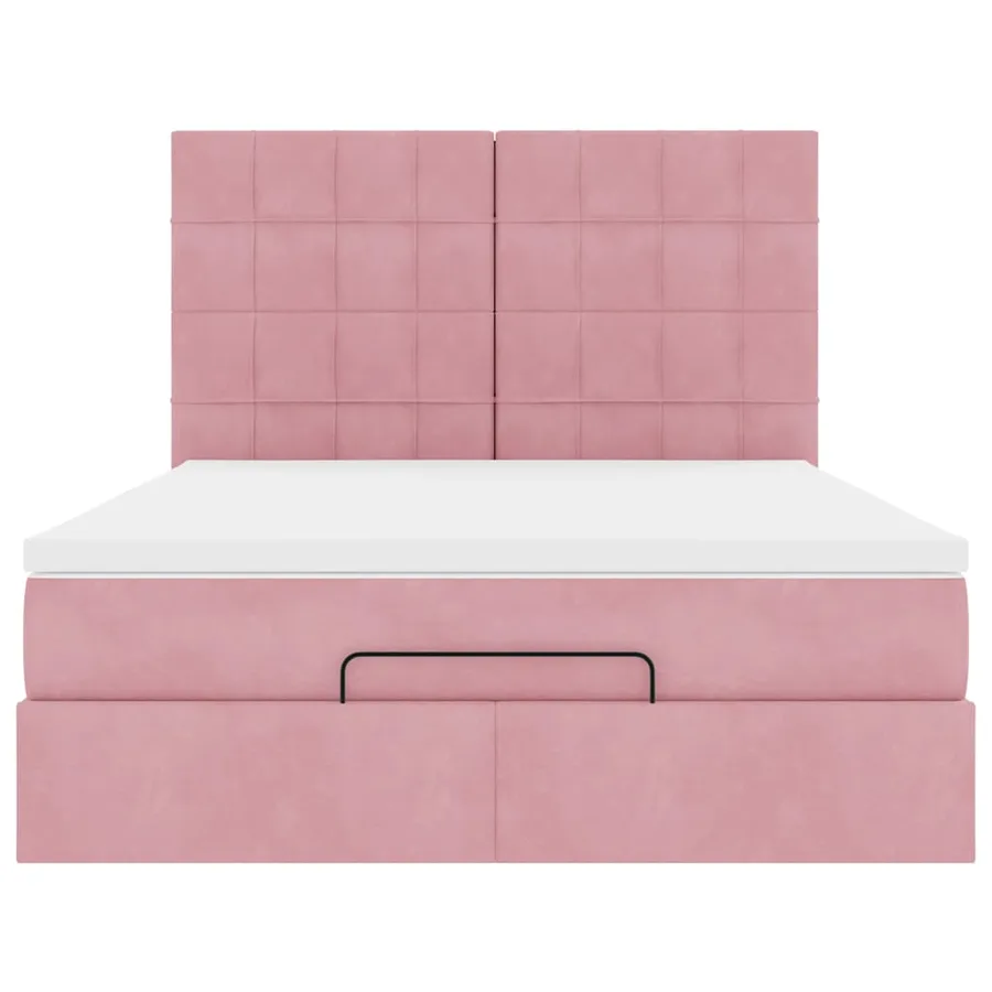 Cadre de lit ottoman avec matelas rose 140x200 cm velours - 8