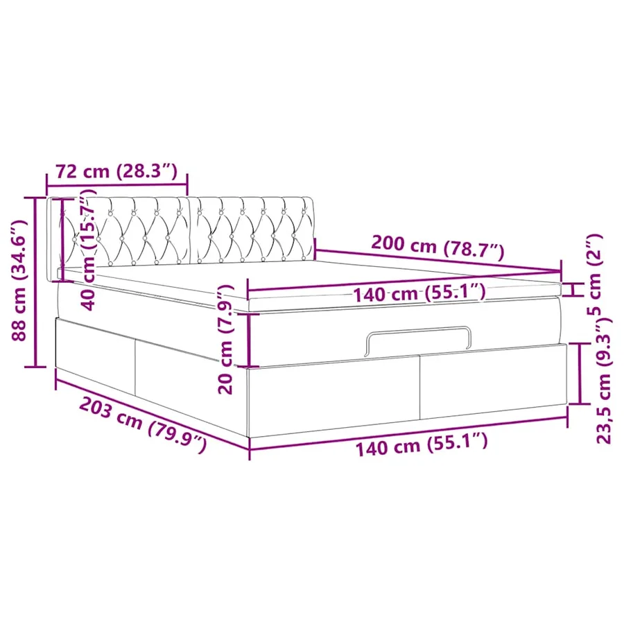Cadre de lit ottoman avec matelas rose 140x200 cm velours - 16