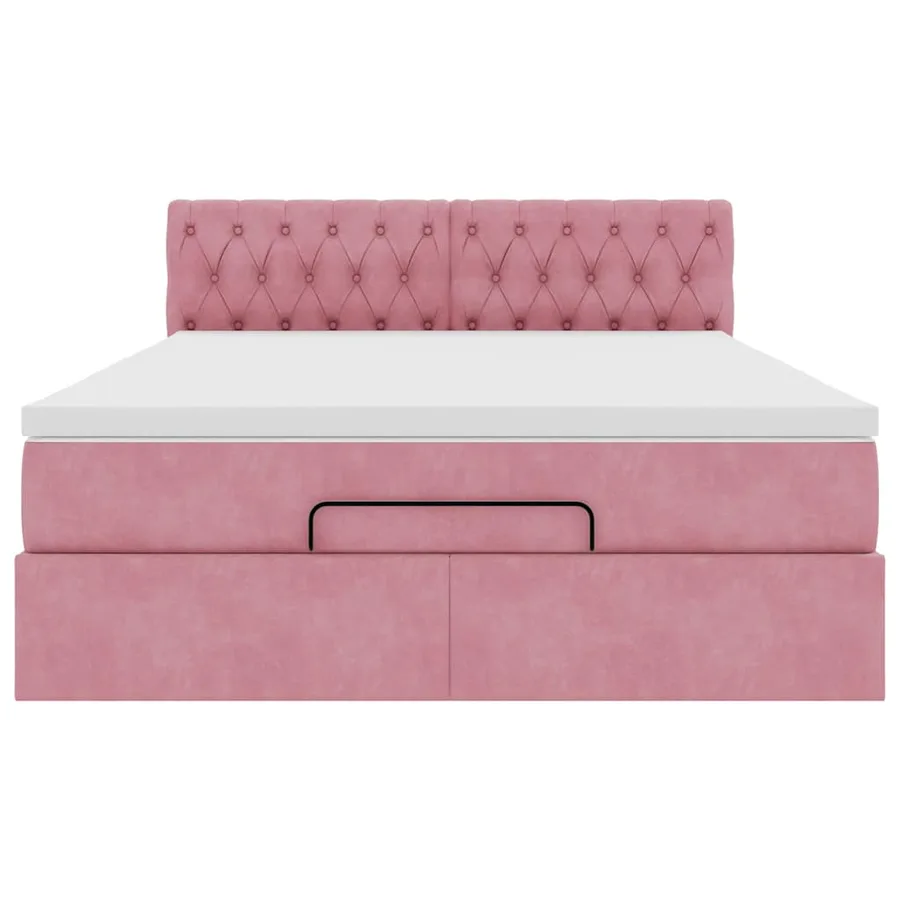 Cadre de lit ottoman avec matelas rose 140x200 cm velours - 6